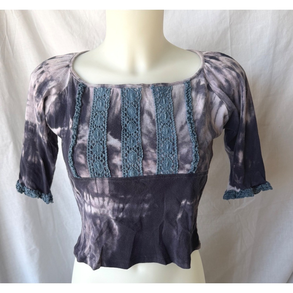 Y2K Wish Tie Dye Crochet Lace Top Purple Boho Fairycore Grunge Festival Jr Small